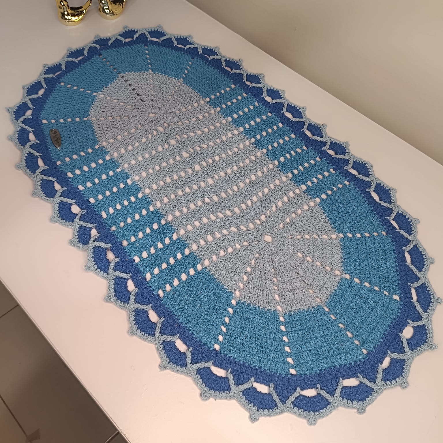 Tapete de Porta em Crochê – Tons de Azul